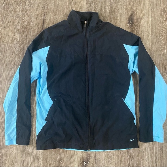 NIKE grey tag vintage windbreaker women’s size large blue and black jacket - Picture 1 of 6